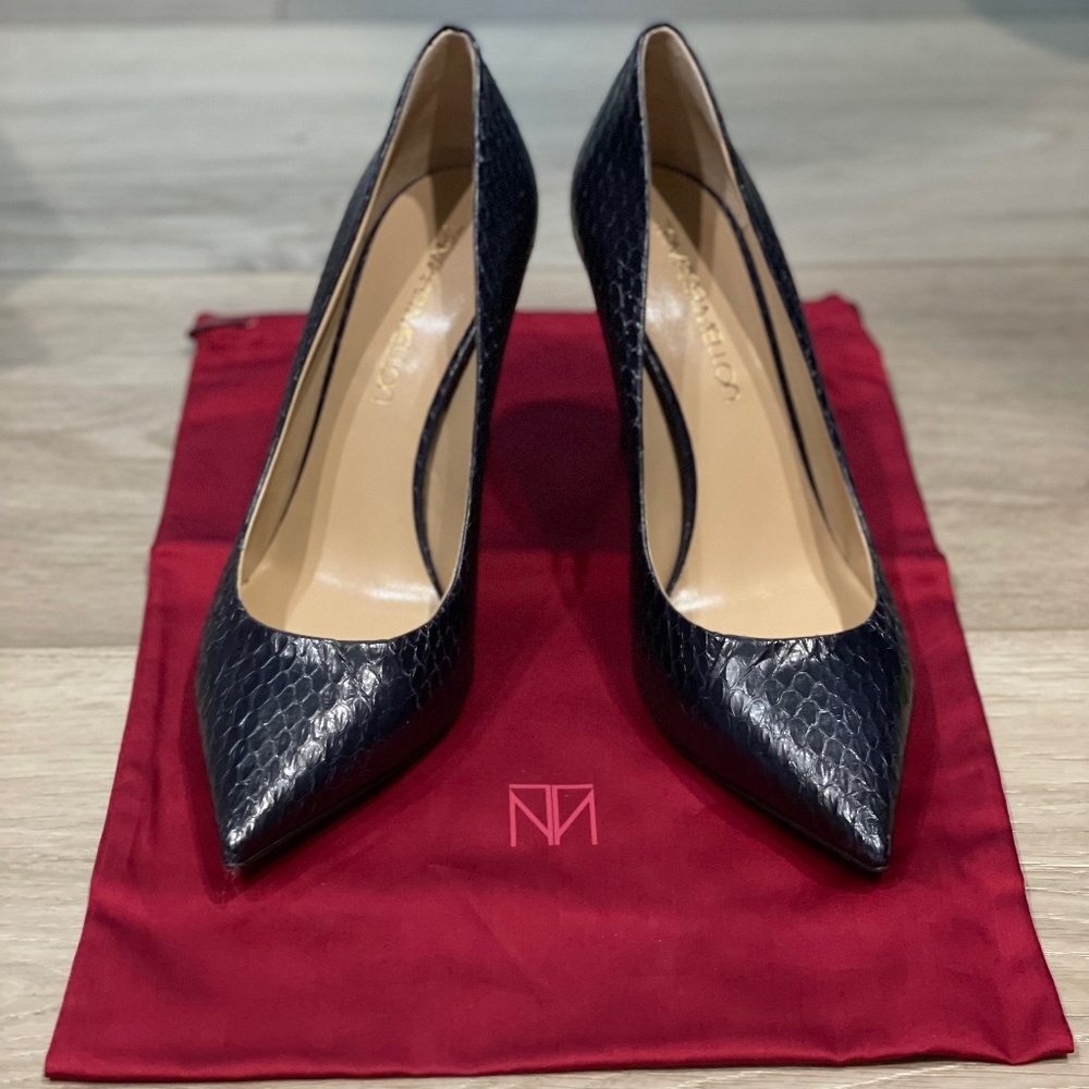 NEW Tamara Mellon Navy Snakeskin Rebel Pumps